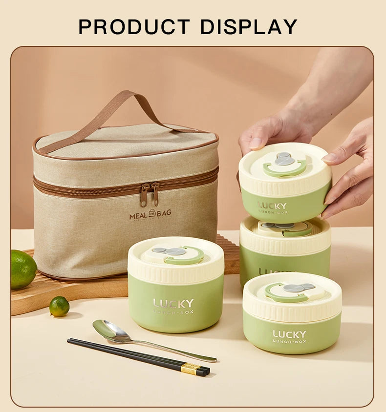 WORTHBUY Portable Sealed Thermal Lunch Box For Kids Stackable Microwave 304 Stainless Steel Bento Box Insulated Food Container