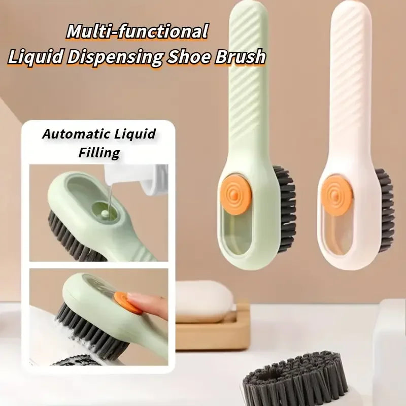 1pc Multi-function automatic spot shoe brush soft hair hand pressure hanging hole suitable for clothing carpet plastic handles - Tasawoq