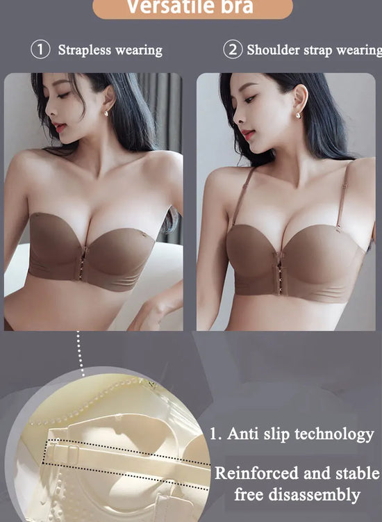 FINETOO Front Closure Sexy Push Up Bra Women Invisible Bras Underwear Lingerie For Female Brassiere Strapless Seamless Bralette - Tasawoq