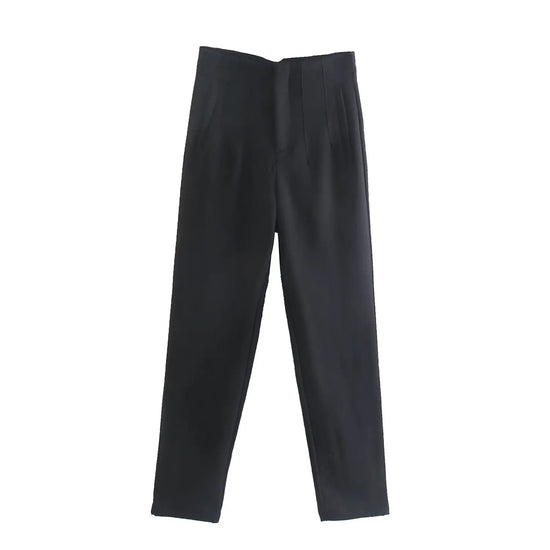 Willshela Women Fashion Straight Pants High Waist Front Zipper Trousers Vintage Full Length Female Chic Lady - Tasawoq