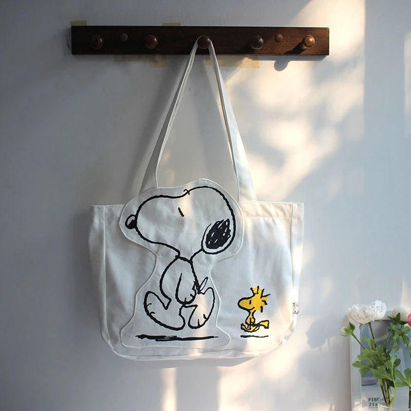 New Cartoon Fashion Snoopy Canvas Shoulder Bag Casual Cute Large Capacity Female Student Tuition Crossbody Bag - Tasawoq
