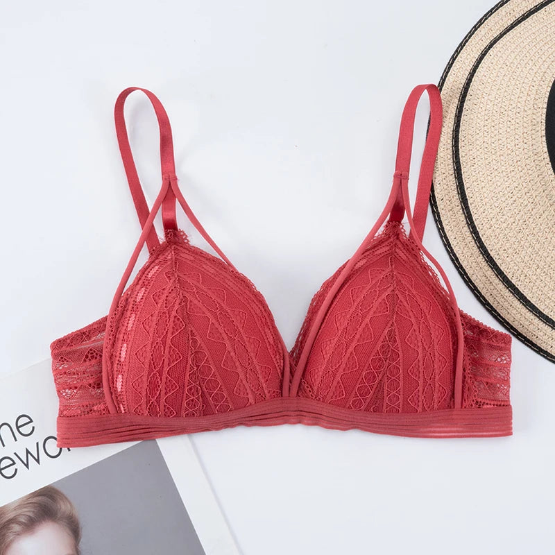 Floral Lace Bras for Women Sexy Lingerie Beauty Back Deep V Bralette Wire Free Thin Underwear Push Up Bra Female Brassiere - Tasawoq