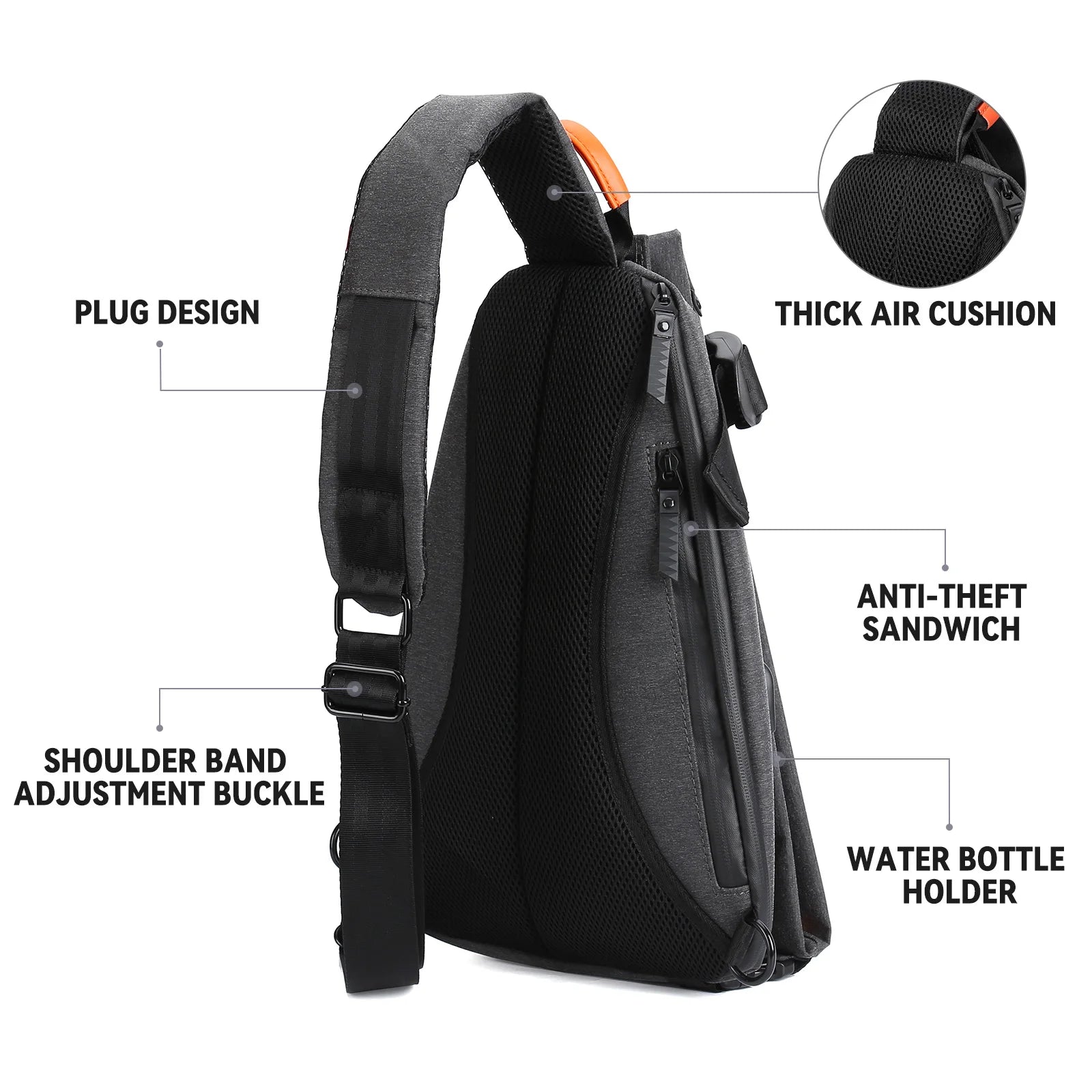 Anti-Theft Crossbody Sling Bag for Men Women,Small Backpack One Shoulder Bag, Chest Bag Sling Backpack for Hiking Biking Travel - Tasawoq