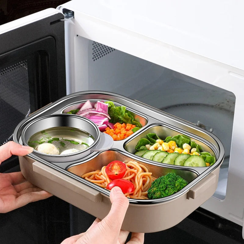 304 Stainless Steel Insulated Lunch Box Office Workers Sealed Portable Lunch Box with Bag Students Kids Commercial Bento Box Set