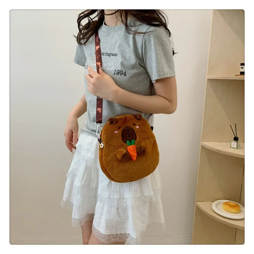 Large Capacity Capybara Plush Shoulder Bag Cartoon Capybara Handbag Unisex Capybara Handbag - Tasawoq