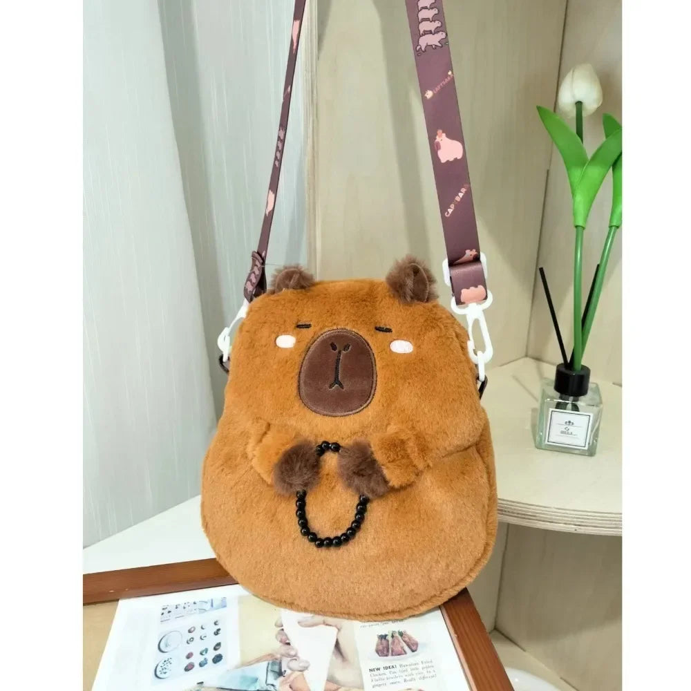 Large Capacity Capybara Plush Shoulder Bag Cartoon Capybara Handbag Unisex Capybara Handbag - Tasawoq