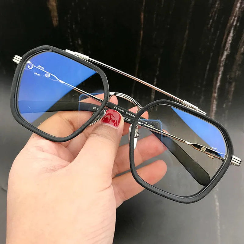 2024 New Fashion Men Sunglasses Oversized Frame Women Anti-blue Light Transparent Glasses UV400 Eyewear Flat Mirror Eyeglass - Tasawoq
