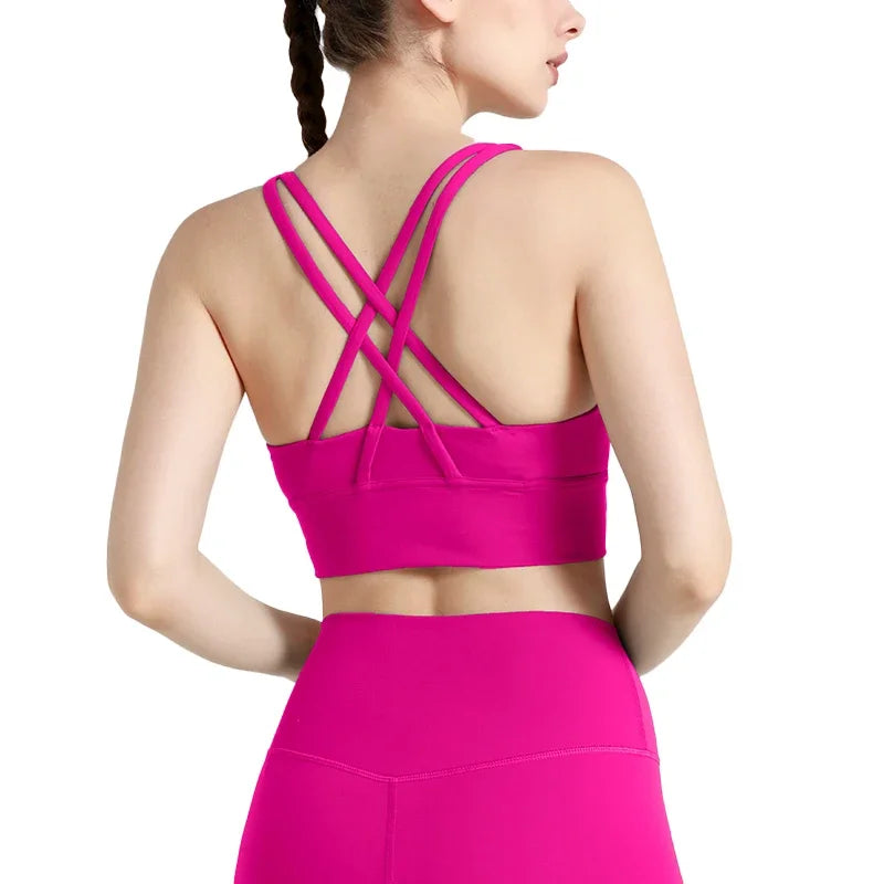 New Summer Sexy Sports Bras Women Fitness Vest Sports Top Cross Back Yoga Bra Running Fitness Breathable Shockproof Yoga Bra - Tasawoq