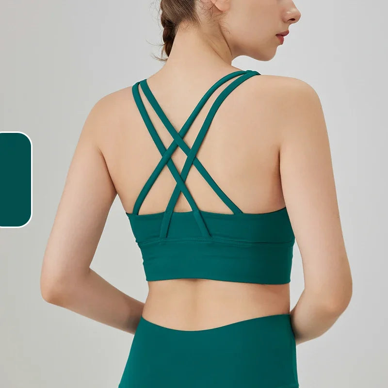 New Summer Sexy Sports Bras Women Fitness Vest Sports Top Cross Back Yoga Bra Running Fitness Breathable Shockproof Yoga Bra - Tasawoq