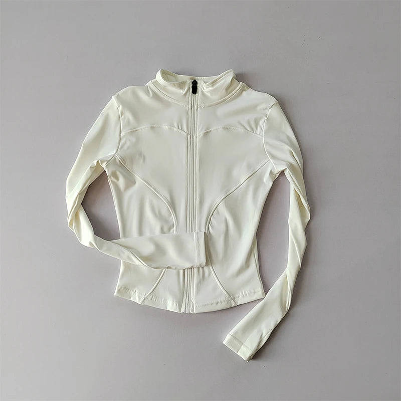Outdoor Sports Long Sleeved Women Slim Yoga Clothes Quick Dry Zipper Cardigan Stand Up Collar Jacket Running Fitness Jacket Top - Tasawoq