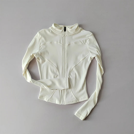 Outdoor Sports Long Sleeved Women Slim Yoga Clothes Quick Dry Zipper Cardigan Stand Up Collar Jacket Running Fitness Jacket Top - Tasawoq