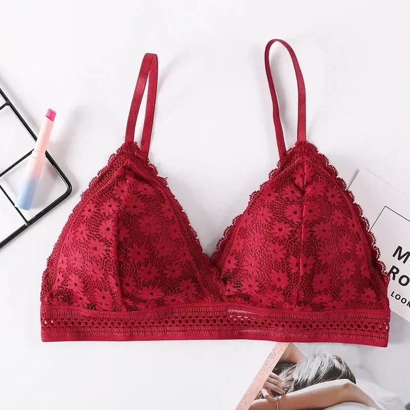 Sexy Floral Lace Bra Top For Women Push Up Female Lingerie breathable Bralette Removable Pad Thin Fashion New Wireless Bras - Tasawoq