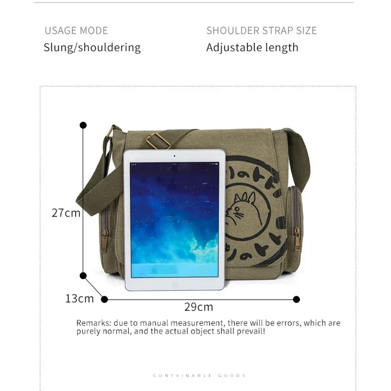 Vintage Cartoon Women Canvas Messenger Bag Large Capacity Tote Bag Women Shoulder Handbag - Tasawoq