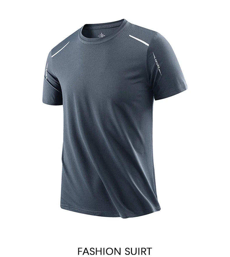 CHRLCK Men's Running Quick Drying T-shirts Breathable Hiking Fishing Tees Soft Elasticity Outdoor Sports Short Shirt Summer - Tasawoq