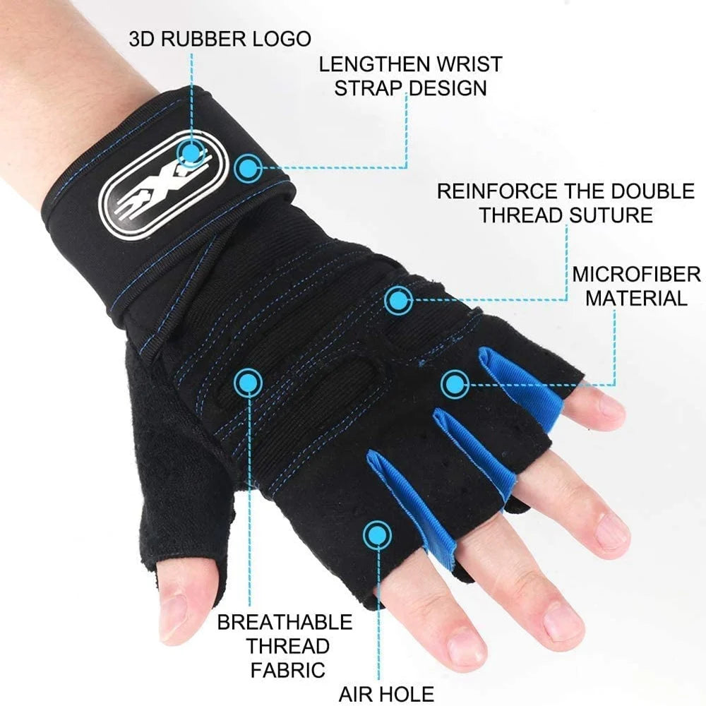 Workout Gloves for Men Women Half Finger Glove with Wrist Wrap for Sport Weight Lifting Training Bicycle Motorcyclist Gym Glove - Tasawoq