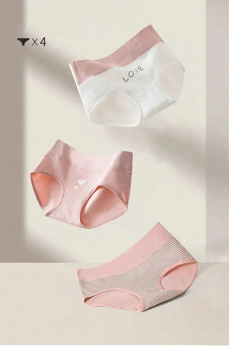 4Pcs Women's Panties High Waist Underwear Fashion Print Girls Briefs Breathable Cotton Panty Plus Size M-5XL Female Lingerie - Tasawoq