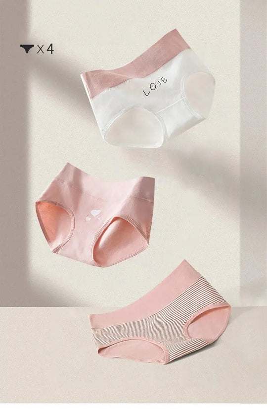 4Pcs Women's Panties High Waist Underwear Fashion Print Girls Briefs Breathable Cotton Panty Plus Size M-5XL Female Lingerie - Tasawoq