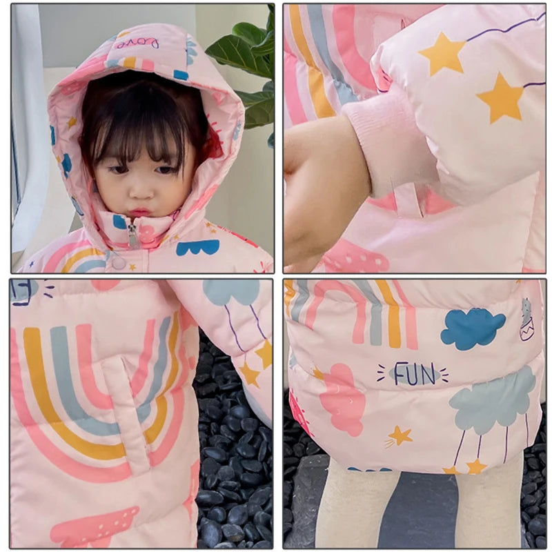 New Girls Boys Down Jacket Winter Coats Children Clothes Hooded Windbreaker Coat For Kids 2-7 Years Cotton Warm Outerwear - Tasawoq
