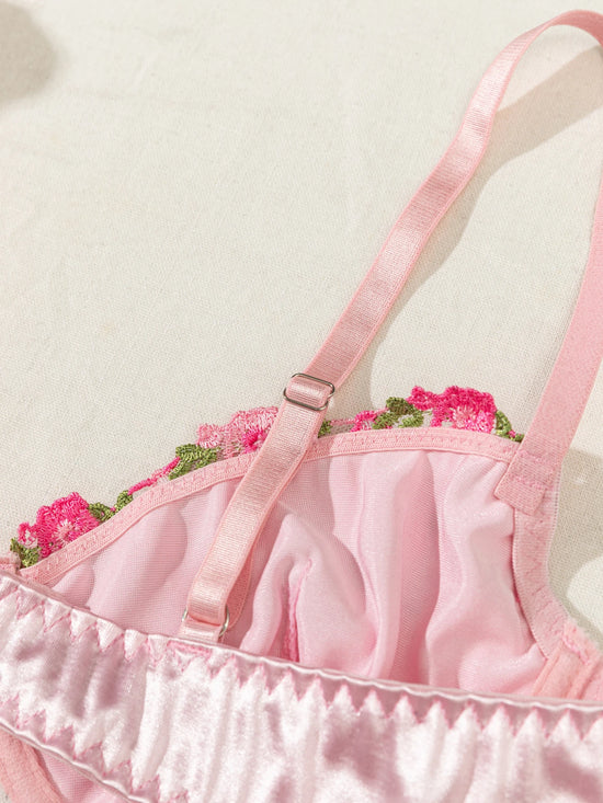 Summer Young Girls Floral Lingerie Hot Transparent Cheap Pink Lingerie set Sexy Two Piece Bras Panty Brief Sets - Tasawoq