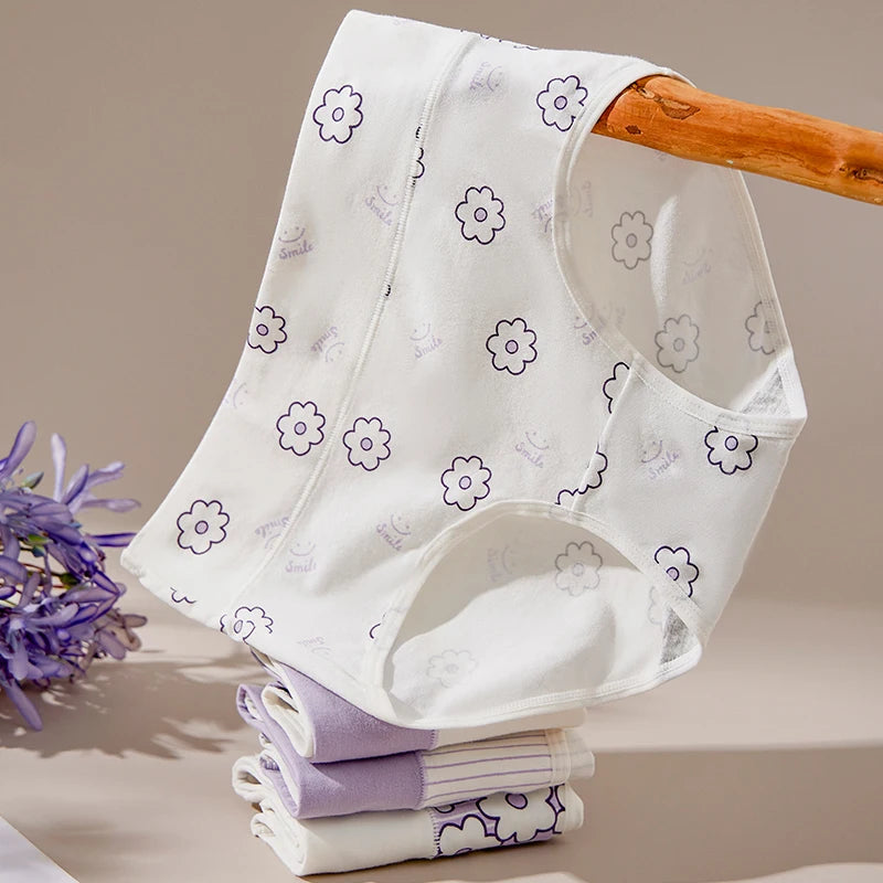 4Pcs/Set Cotton Panties Women High Waist Slimming Underwear Cute Print Young Girls Briefs Plus Size M-4XL Soft Female Lingerie - Tasawoq