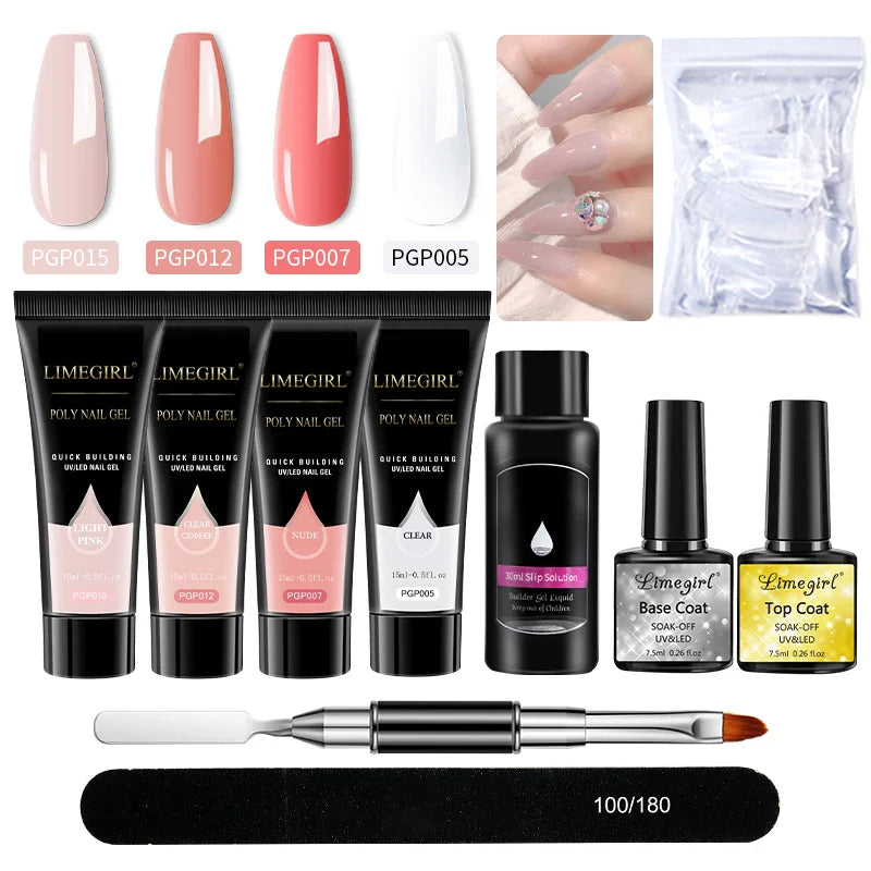 Nail Art Limegirl Kit Poly Nail Gel Extending Soaking Gel Kit Nail Art Acrylic Gel Varnish Kit For Novices Semi Permanent Gel So - Tasawoq