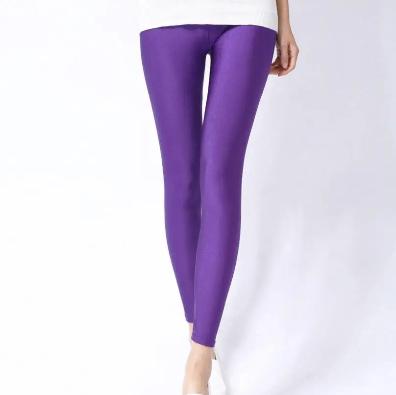 New Spring Solid Candy Neon Leggings for Women High Stretched Female Legging Pants Girl Clothing Leggins Plug Size - Tasawoq