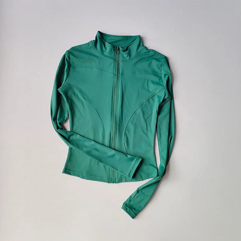 Outdoor Sports Long Sleeved Women Slim Yoga Clothes Quick Dry Zipper Cardigan Stand Up Collar Jacket Running Fitness Jacket Top - Tasawoq
