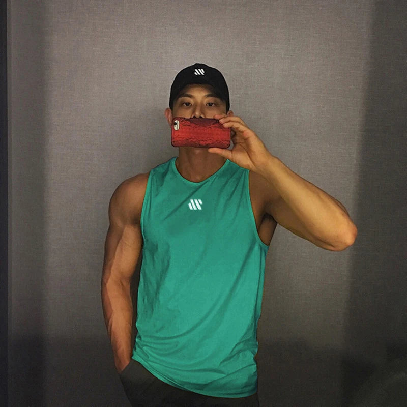 Men's tank top Summer thin running exercise fitness training vest for men Loose breathable mesh quick drying T-shirt for men - Tasawoq