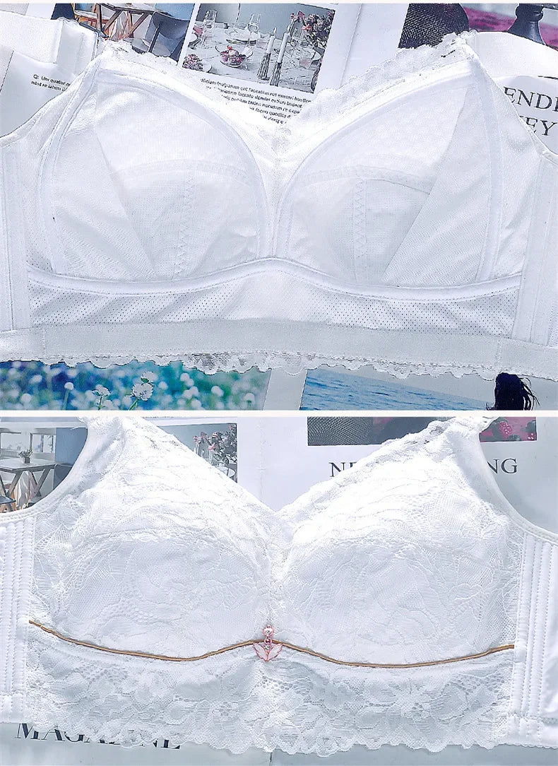 Women's Lace Push-Up Bra – Embroidered Backless Lingerie, Wire-Free, Plus Size (CDE 36–48) - Tasawoq