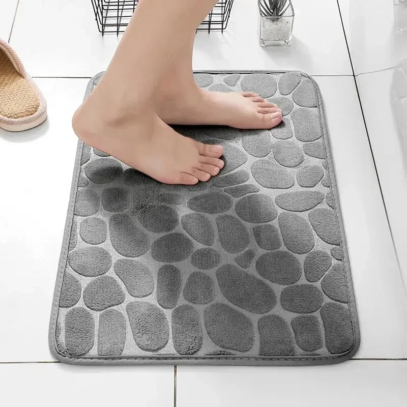 1pc embossed fiber carpet, bathroom living room anti slip mat, pebble floor mat, household items - Tasawoq