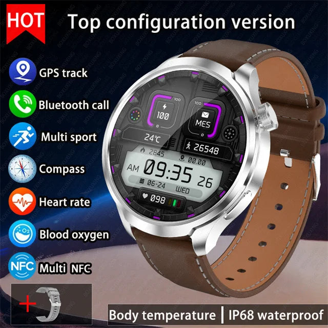 New 1.85"AMOLED HD Smart Watch Men GPS Outdoor Sports Compass Waterproof Watches NFC Health Monitor Bluetooth Call Smartwatch - Tasawoq