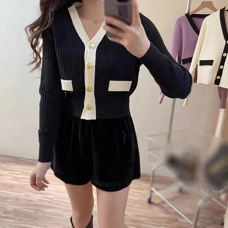 Women's Korean Version Sweater jacket V-neck Knitted Long Sleeved Cardigan Jacket - Tasawoq
