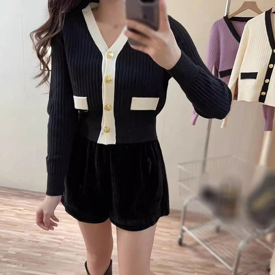 Women's Korean Version Sweater jacket V-neck Knitted Long Sleeved Cardigan Jacket - Tasawoq