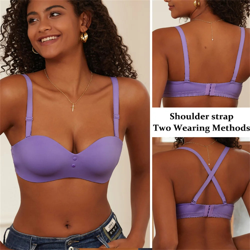 Women Sexy Seamless Bras Adjustable Push Up Brassiere No Steel Female Comfortable Underwear Ladies Solid Color Lingerie Bralette - Tasawoq