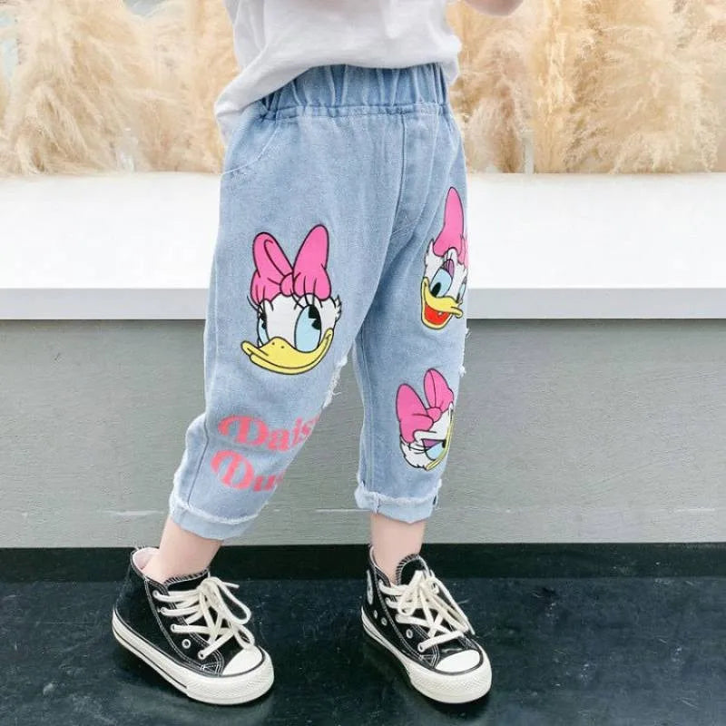 Spring Summer Children Cartoon Daisy Jeans Thin Baby Girls Loose Denim Pants Kids Fashion Casual Trousers for 2-6 Years - Tasawoq