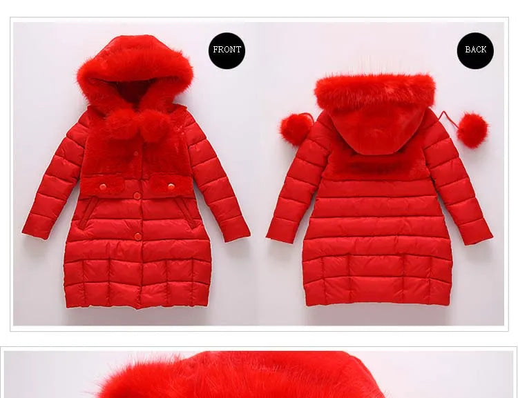2024 Winter Warm Jackets for Girls Fashion Fur Hooded Children Girls Waterproof Outwear Kids Cotton Lined Parkas - Tasawoq