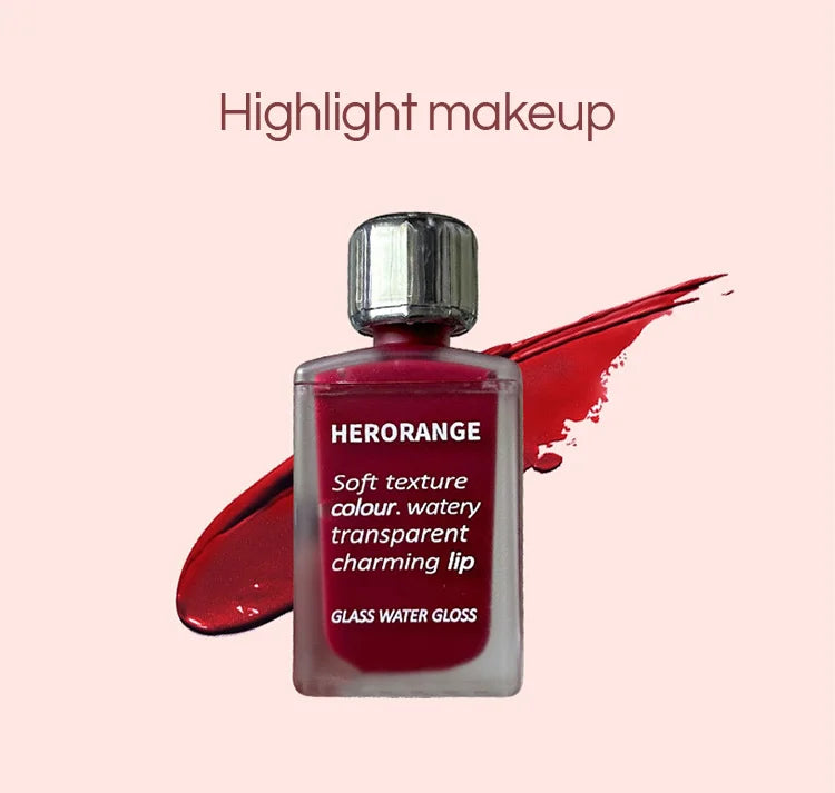 Lightly Glass Water Gloss Herorange Lip Glaze Mirror Moisturizing Plump Lips Not Easy To Stick To The Cup Long-Lasting Makeup - Tasawoq