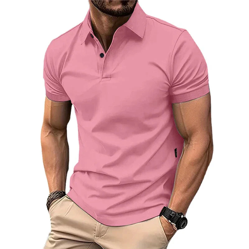 Summer Men's Solid Color Polo Shirt Short Sleeve Lapel Button Tshirts for Men Casual Streetwear Lightweight Jogging Tops - Tasawoq