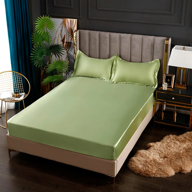 New Satin Fitted Sheet European Style Rayon Mattress Cover Elastic Band Bed Sheet King 140x200 160x200 No Pillowcase Beddings - Tasawoq