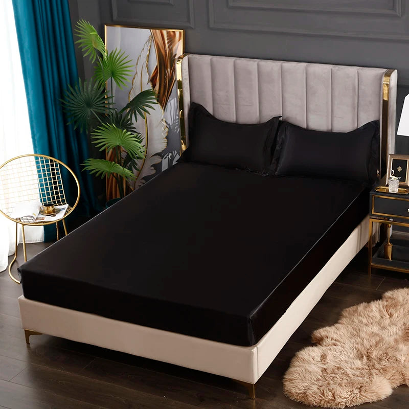 New Satin Fitted Sheet European Style Rayon Mattress Cover Elastic Band Bed Sheet King 140x200 160x200 No Pillowcase Beddings - Tasawoq