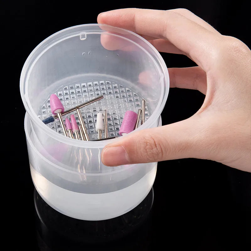 Nail Drill Bits Disinfection Box Double Layer Filtration Cleaning Box Manicure Storage Case Nail Brush Cleaning Container - Tasawoq