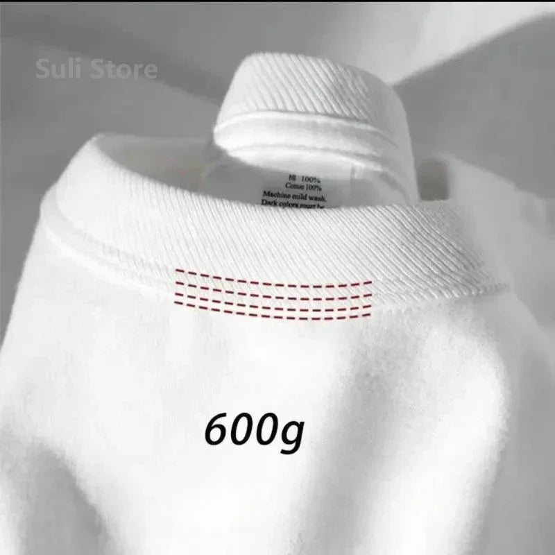 600g Heavy-duty Cotton Short Sleeved T-shirt for Men's Fashion Pure Cotton Thickened Short Sleeved Half Sleeved Tee - Tasawoq