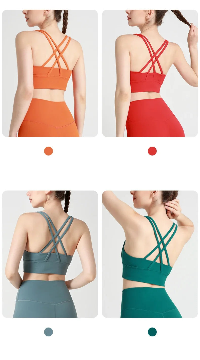 New Summer Sexy Sports Bras Women Fitness Vest Sports Top Cross Back Yoga Bra Running Fitness Breathable Shockproof Yoga Bra - Tasawoq