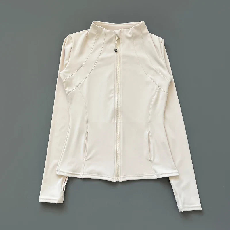 Quick Dry Stand Up Collar Fitness Jacket For Women Slim-Fit Zipper Yoga Wear Long Sleeve Breathable Running Sports Cycling Top - Tasawoq