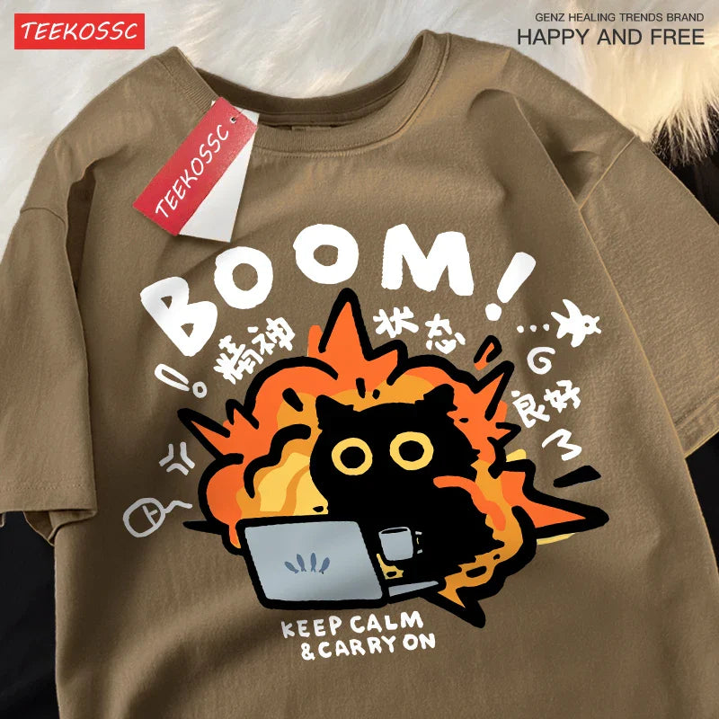 Good Mental State Pure Cotton Short Sleeved t-shirt For Men Women 2024 Summer New Tee Clothes Loose Casual Cartoon Oversized Top - Tasawoq