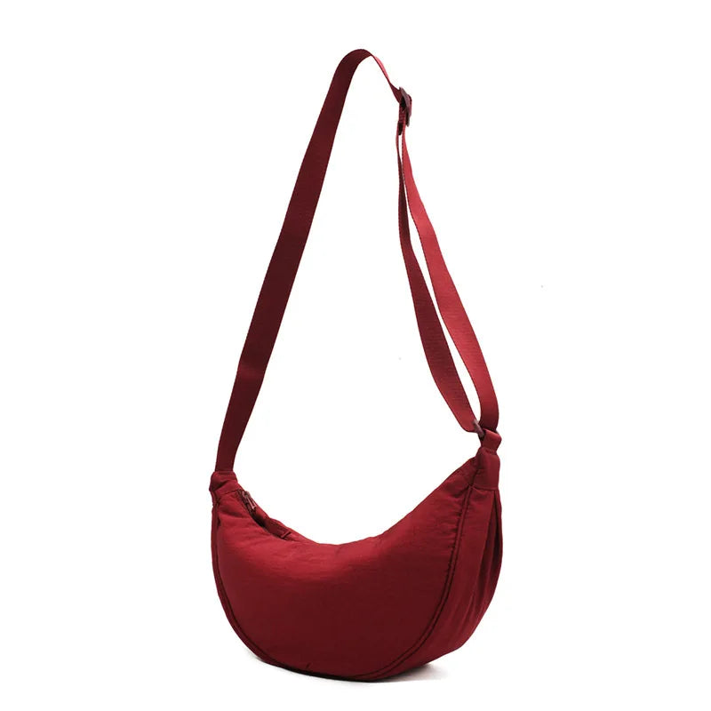 Solid Color Women's Portable Shoulder Bag Simple Female Nylon Cloth Padded Crossbody Bags Travel Purse Handbags Messenger Bag - Tasawoq