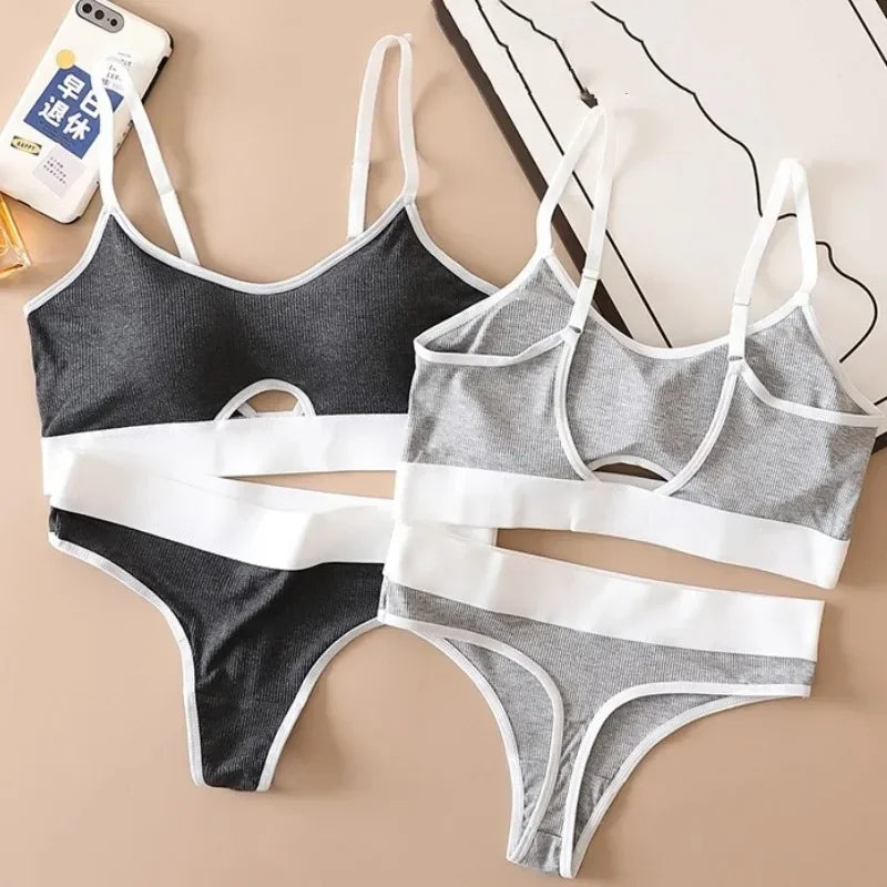 Seamless Bras Sports Bra And Panties Set Women Hollow Out Cotton Underwear U Back Push Up Bras Comfort Sexy Lingerie Set - Tasawoq
