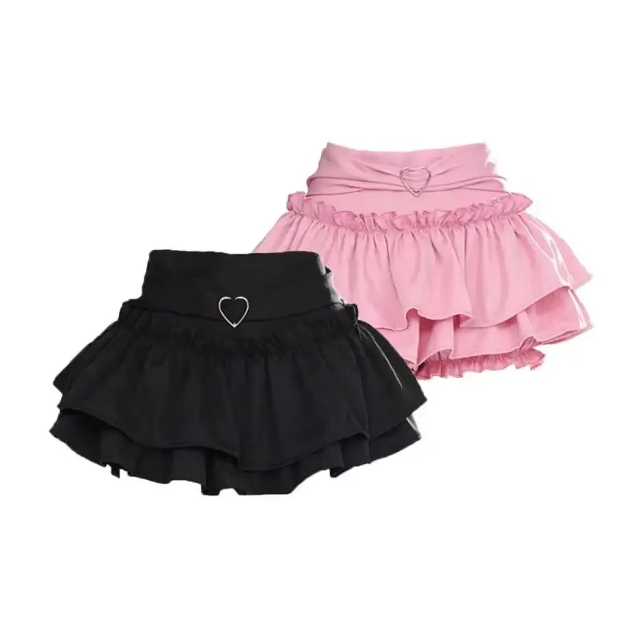 Pink A- line Mini Skirt Women's Summer 2024 New Style Puffy Slimming Cake Skirt A- line Pleated Dress Lightweight Fashion - Tasawoq
