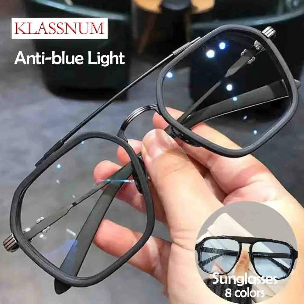 2024 New Fashion Men Sunglasses Oversized Frame Women Anti-blue Light Transparent Glasses UV400 Eyewear Flat Mirror Eyeglass - Tasawoq
