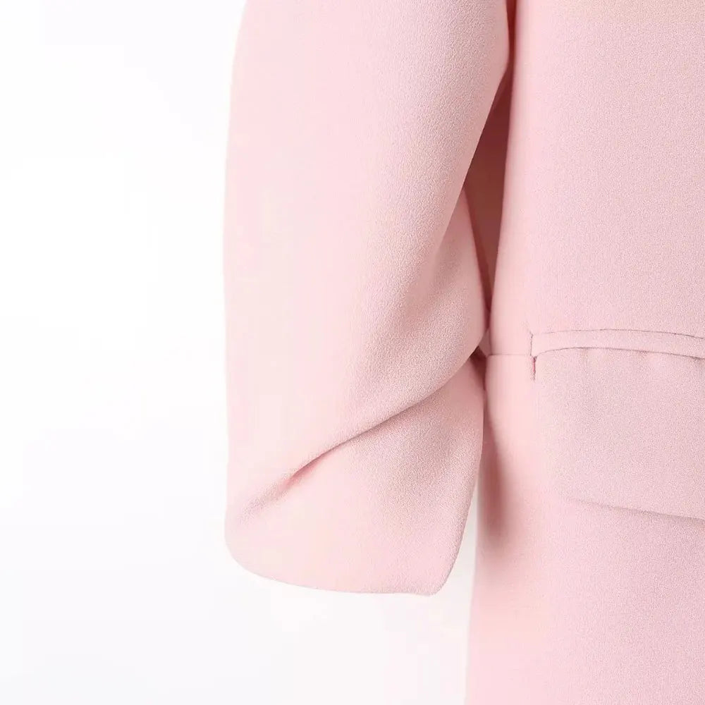 TRZA Women Fashion Office Wear Open Blazer Coat Vintage Long Pleated Sleeves Flap Pockets Female Outerwear Chic Tops - Tasawoq